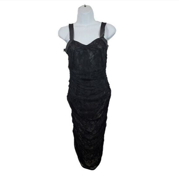 NEW Mapale Ruched Lace Bodysuit Bodycon 4567 Dress in Black Size Medium - Picture 4 of 10